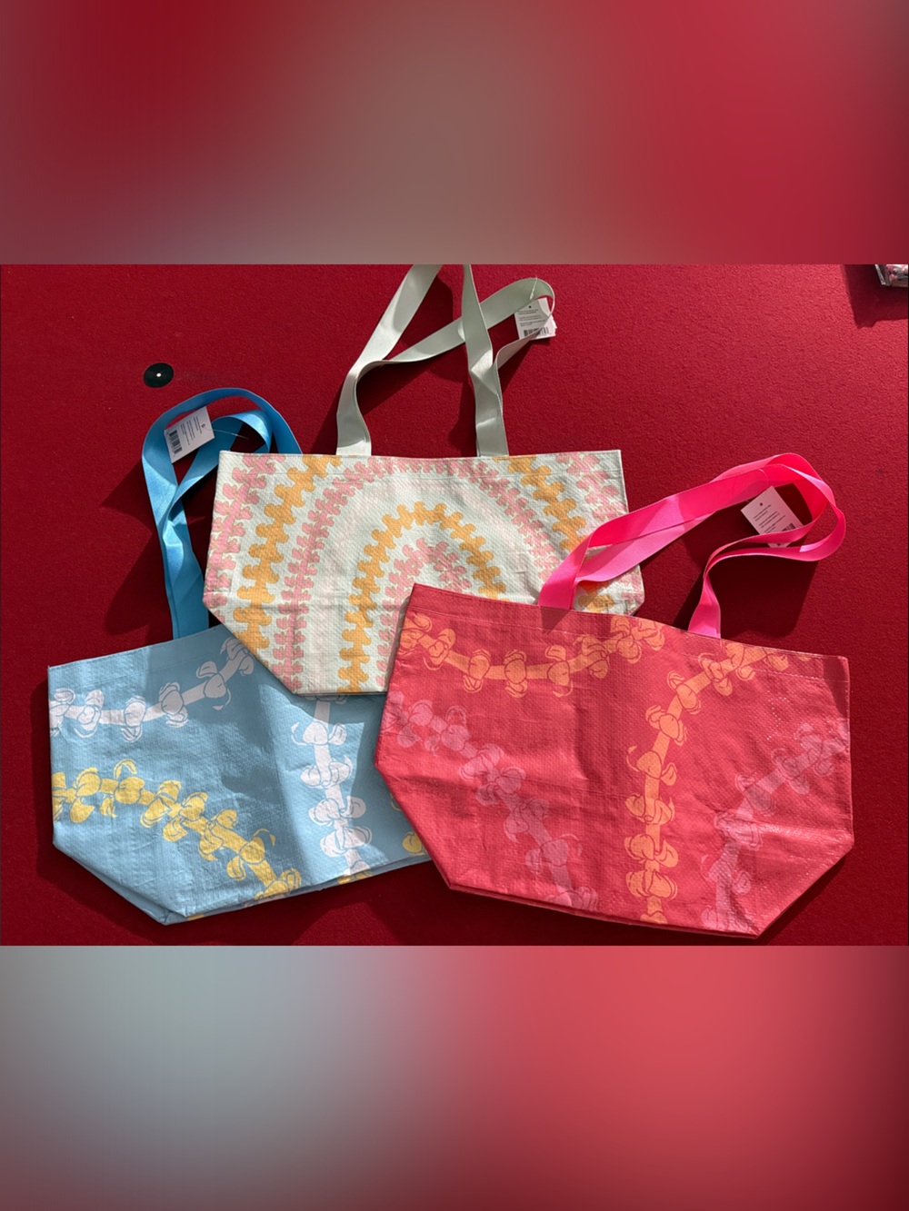 H & C Hawaiian Puakenikeni Patterned Reusable Tote Bag Pink, Blue & Mint NWT